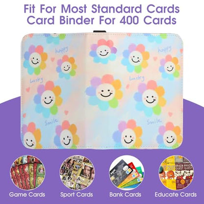 4-Pocket Card Binder with 50 Removable Pages, Holds 400 Cards | Fits trading, sports, gaming and collectible cards. Great for boys and girls to organize and protect collections(Sunflower) - color: Lucky Sunflower
