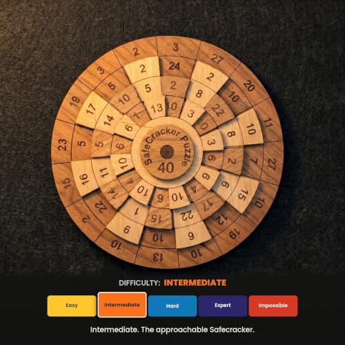 Creative Crafthouse Safecracker 40 Brain Teaser Puzzle for Adults, USA Made | Four rotating wooden rings, Align all 16 columns to one shared sum. A palm size number challenge for the desk or office - style: Safecracker 40
