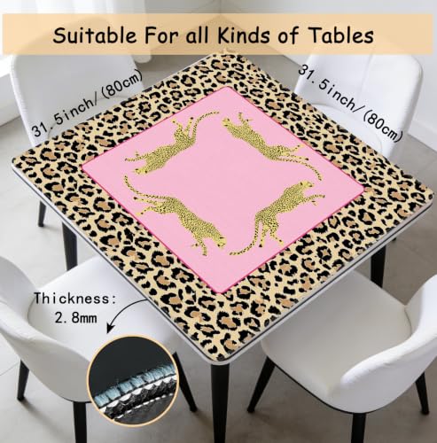 Hot Pink Cute Leopard Mahjong Mat 31.5 x 31.5 Inch, Preppy Pink Y2K Cheetah Non-Slip Noise Reduction Mahjong Table Mat for American Mah Jong Poker Card Board Games Dominoes - color: Pink Leopard