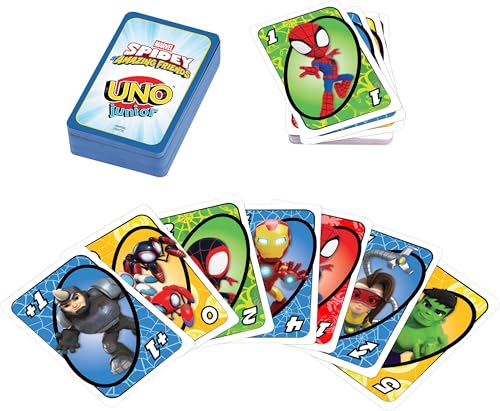 Mattel Games UNO Junior Marvel Spidey and His Amazing Friends Card Game for Kids, Family Nights, Parties for 2-4 Players Ages 3+ - style: Spider-Man