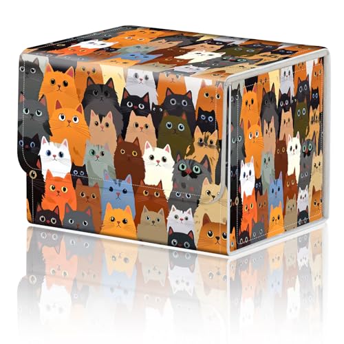 Magnetic Closure TCG Deck Box Portable Card Holder Trading Card Deck Box | PU Leather Collectible Card Case Game Trading Card Deck Box Storage Scratch Resistant Lining, A Crowd Of Cute Cats - color: A Crowd Of Cute Cats