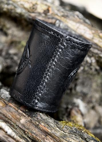 Ulfberth - Viking dice Cup with Embossed Motif - Genuine Leather - Medieval Leather Cup with Engraving (Jelling Style, Black) - color: Jelling, Black