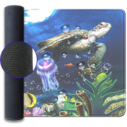 Turtle Large Gaming Mouse Pad Desk Pad, 27.5x11.8in Extended Keyboard Mouse Mat with Stitched Edges, Waterproof Non-Slip Rubber Base for Office Laptop Computer Home - color: Turtle