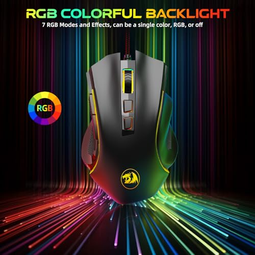 Redragon M602 Gaming Mouse, Ergonomic RGB Gaming Mouse Wired with 7200 Adjustable DPI, 9 Programmable Buttons, Professional Software for Gamer Office [Black] - color: M602