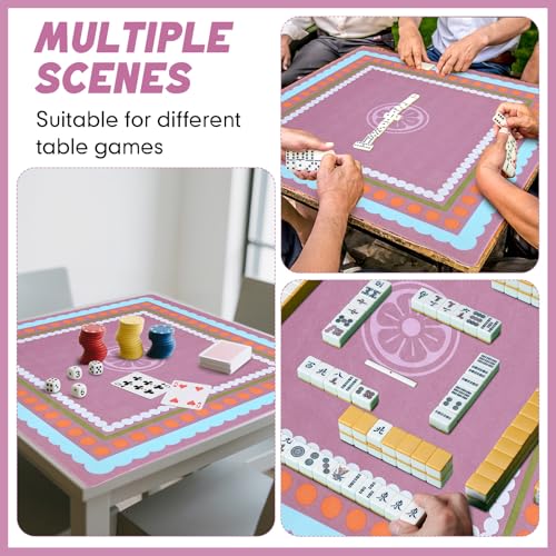 Dunzy 33'' x 33'' Mahjong Mat with Bag,Pink,Polka Dots | Gaming Mah Jongg Mat Non Slip Noise Reduction Rubber Mahjong Table Cover Accessories Gifts for Poker Board Games Dominoes