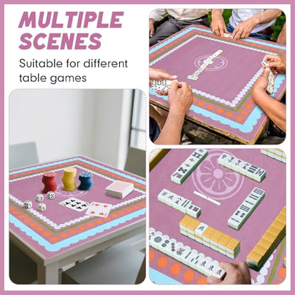 Dunzy 33'' x 33'' Mahjong Mat with Bag,Pink,Polka Dots | Gaming Mah Jongg Mat Non Slip Noise Reduction Rubber Mahjong Table Cover Accessories Gifts for Poker Board Games Dominoes