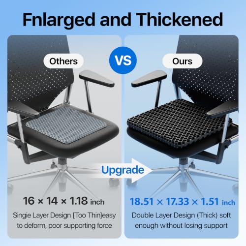Gel Seat Cushion, Cooling Honeycomb Design for Office Chair Car Wheelchair | Cool & Breathable, Soft & Comfortable - color: Black