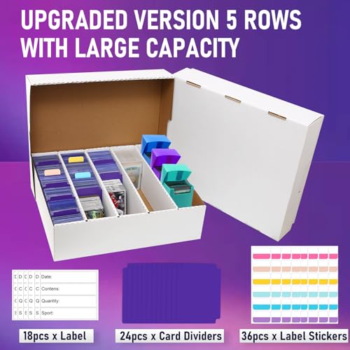 Trading Card Storage Box 5 Row Holds 3950-count,3 Pack Cardboard Storage Box with 24Divider+36 Index Label,Trading Card Dividers for Tcg,Sports,Mtg Cards (3 Pack-Large) - size: 3 Pack-Large