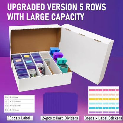 Trading Card Storage Box 5 Row Holds 3950-count,3 Pack Cardboard Storage Box with 24Divider+36 Index Label,Trading Card Dividers for Tcg,Sports,Mtg Cards (3 Pack-Large) - size: 3 Pack-Large