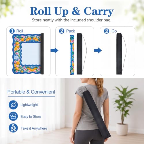 Junkin Blue Citrus Chinoiserie Mahjong Mat 32.3 x 32.3 Inch Upgraded Diatomite Mahjong Table Mat with Carry Bag Scalloped Edge Gift for Women Mom Grandma for Card Board Tile Games - style: Blue Citrus