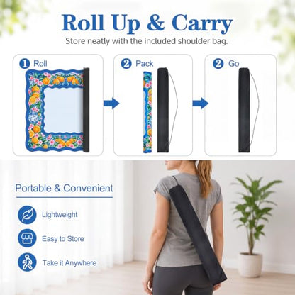 Junkin Blue Citrus Chinoiserie Mahjong Mat 32.3 x 32.3 Inch Upgraded Diatomite Mahjong Table Mat with Carry Bag Scalloped Edge Gift for Women Mom Grandma for Card Board Tile Games - style: Blue Citrus