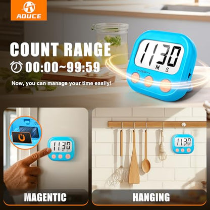 2 Pack Kitchen Timers Loud Ring Digital Timers for Cooking Magnetic Blue - color: Blue