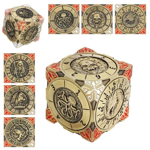 Spinner DND Dice, Rotating Metal Dice Set with 3D Relief Design, Cool Premium Polyhedral RPG Dice for Tabletop Games & Dungeons & Dragons Players(Bronze) - color: Bronze