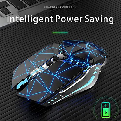 TENMOS T12 Wireless Gaming Mouse Rechargeable, 2.4G Silent Optical Wireless Computer Mice with Changeable LED Light for Laptop PC, 7 Buttons, 3 Adjustable DPI (Starry Black) | 2.4GHz Optical, 7 Color LED Lights, Quiet Click,Side Buttons,3 Adjustable DPI,E