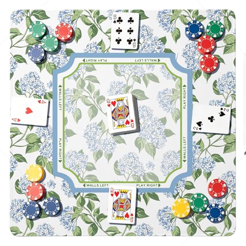 UTELKA Hydrangea Mahjong Mat, Blue Mahjong Mat with Rules 31.5 Inch | Mahjong Lovers Gifts, Summer Rubber Mahjong Table Cover, Blue and White Mahjong Game Pad, Mahjong Accessories Supplies - color: Blue Hydrangea