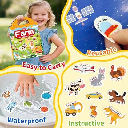 6 Sets Reusable Sticker Book for Toddlers 3-6, Jelly Stickers Book for Kids, Travel Sticker Activity Toys for Childs 3 4 5 6 Years Girls & Boys Best Gifts