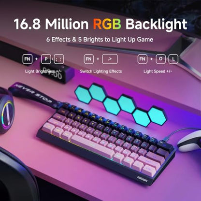 SEUNKWANG F61 60% Gaming Keyboard Wired, RGB Backlit Membrane Keyboard with PBT Keycaps, Compact Design, Lanyard Wired Keyboard for Mac/Win (Black Pink, Wired) - color: Black Pink