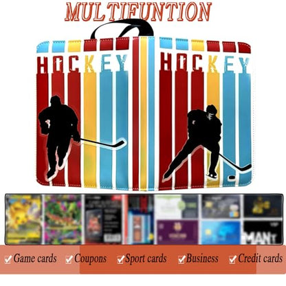 900 Pocket Zippered Hockey Card Binder, 9-Pocket Trading Card Album with 50 Removable Sleeves, PU Leather Waterproof Sports Card Holder for NHL Hockey Cards Storage Display Case Gift - size: 900 Pockets Hockey