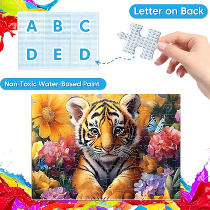 Jeacirio 4-Pack 100 Pieces Puzzles for Kids Ages 4-6 6-8 Panda Tiger Deer Cat Puzzles 100 Pieces Jigsaw Puzzles for Kids 8-10 Year Old, Large Piece Puzzle for Seniors, Puzzle Toys for Boys and Girls - style: Panda Tiger Deer Cat