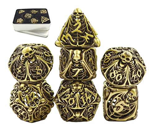 Metal DND Dice Set Skull Dungeons and Dragon Dice Set Hollow Polyhedral Magic 7 PCS Dice Set with Gift Metal Box for Dungeons and Dragons Table Games Play Cards MTG(Skull_Ancient Bronze) - color: Skull_ancient Bronze