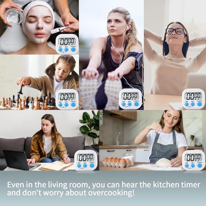 4 Pack Digital Kitchen Timer Magnetic Digital Timer with Big Display Loud Ring Cooking Timers for Cooking, Game, Gym, Break Time, Classroom(4, Pink, Blue, Purple, White) - color: Pink,blue,purple,white