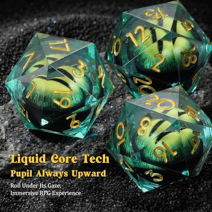 MoKo Liquid Core DND Dice Set 7PCS, Green + Gold | Sharp Edge Resin Polyhedral, D20 D12 D10 D8 D6 D4 D%, Gift Box Included, Compatible with Dungeons and Dragons RPG - color: 1 - Green + Gold