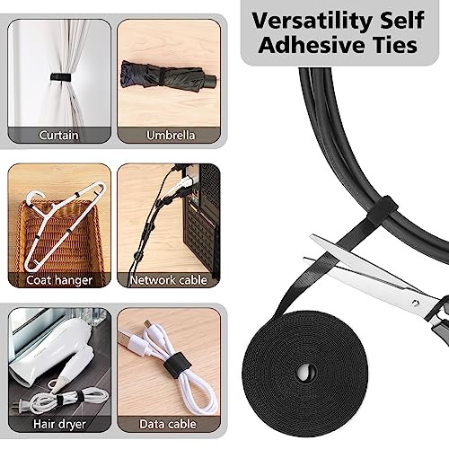 Cable Management Organizer Kit 2 Cable Sleeve Split with 41Self Adhesive Cable Clips Holder, 10pcs and 2 Roll Self Adhesive tie and 100 Fastening Cable Ties for TV Office Home Electronics etc - color: Black