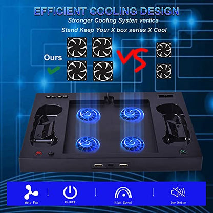 Megadream XOX Series X Stand with Fan, Dual Controller Charging Dock Station with 4 Cooling Fan, 1 Headphone Holder, 2 Pack 1400mAh Rechargeable Batteries for XOX Series X Console, Black