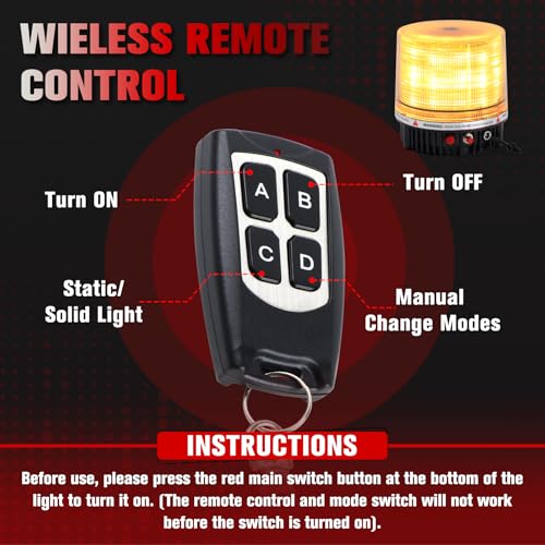 LED Remote Control Wireless Battery Beacon Amber Light | Magnetic Rechargeable Rotating Strobe Flashing Emergency Rooftop Warning Hazard Safety Lights for Trucks, Plow Vehicles