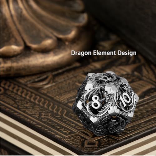 7PCS DND Dice Set, Premium Hollow Metal Polyhedral Dice with Treasure Chest & Dice Bag, Gift for Men & Women, Dungeons and Dragons, TTRPG RPG Tabletop Games(Antique Silver) - color: Antique-silver