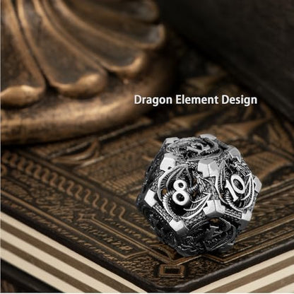 7PCS DND Dice Set, Premium Hollow Metal Polyhedral Dice with Treasure Chest & Dice Bag, Gift for Men & Women, Dungeons and Dragons, TTRPG RPG Tabletop Games(Antique Silver) - color: Antique-silver