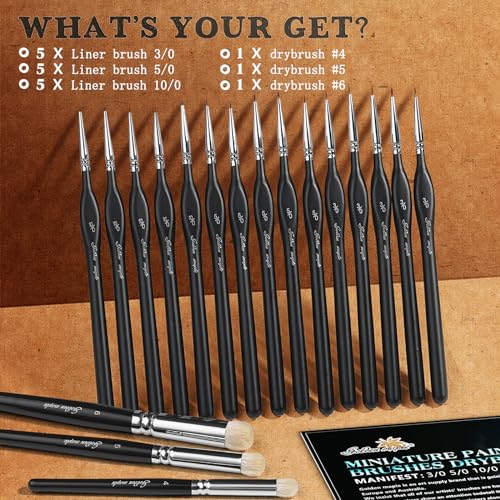 Golden Maple Model Paint Brushes Dry Brush - 18PC Large Dry Brush Set with Miniature Detail Paint Brush Set 3/0 5/0 10/0 for Effortless Miniature Painting, Model - color: Deep Black