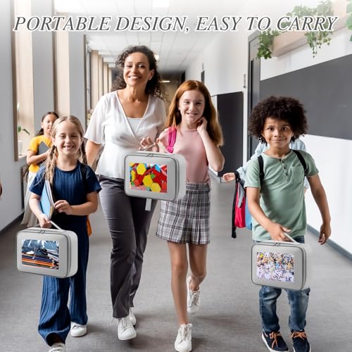 Abbylike 8 Pack Toys Storage Bags with Handle and Clear PVC Window, Classic Bricks Building Set Organization Bags, Car Toy Traveling Carrying Case for Puzzles Board Games Building Blocks(Gray) - color: Gray