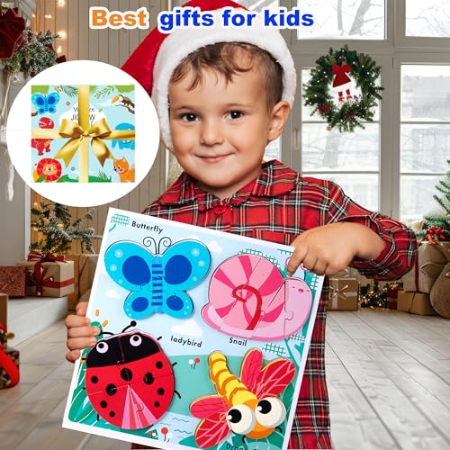 Wooden Chunky Jigsaw Puzzles for 18-24 Months Baby Toddlers Girls Boys Jumbo Base Puzzle Ages1-3 Popular Gifts for Toddler 1+ Year Old - color: Insect