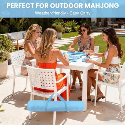 34-Inch Mahjong Mat Bag, Heavy-Duty Canvas Carrying Bag with Center Dual Handles & Smooth Zipper, Fits Mahjong Mat, Racks & Tiles, All-in-One Travel Storage Bag(Blue) - color: Blue