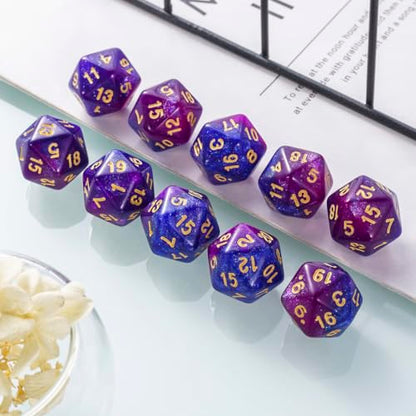 10 Pieces Polyhedral Dice Set D20 Dice 20mm Acrylic 20 Sided Game Dice for Dungeons and Dragons RPG MTG DND Dice Table Games (Starry Purple Blue) - color: Starry Purple Blue