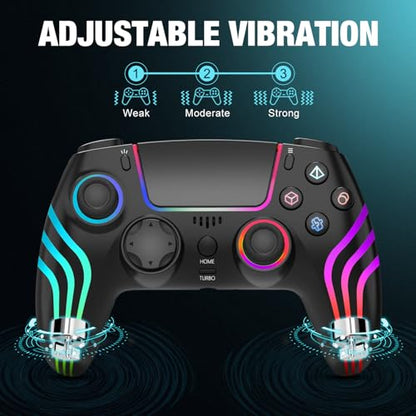 MINSWC For PS5 Controller Wireless with RGB Lighting Black | Compatible with PS5 Controller/Windows PC,/Android/iOS - color: black
