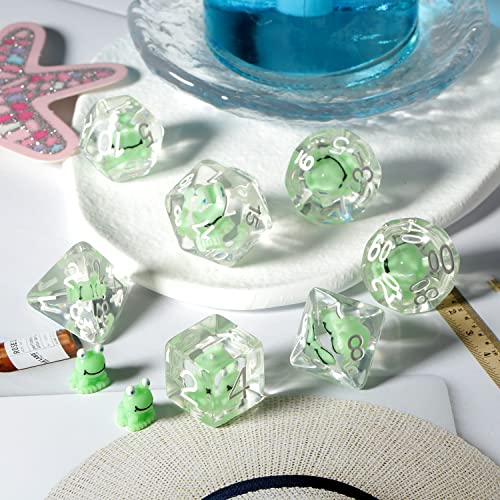 Frog D&D Dice Set, DNDND 7PCS Resin Polyhedral Die with Velvet Pouch for DND Dungeons & Dragons Role Playing Games and Tabletop Games （Frog DND Dice Set - color: Frog