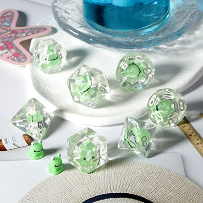 Frog D&D Dice Set, DNDND 7PCS Resin Polyhedral Die with Velvet Pouch for DND Dungeons & Dragons Role Playing Games and Tabletop Games （Frog DND Dice Set - color: Frog