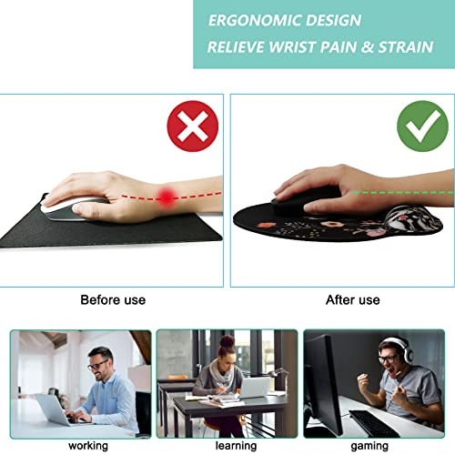 Mouse Pad with Wrist Support, Ergonomic Mouse Pad with Memory Foam Wrist Rest Cushion, Non-Slip Rubber Base Gaming Mice Pad for Home Office Computer Laptop, Flower Black - color: U-flower black