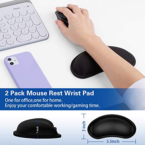 Mouse Wrist Rest, Canjoy 2 Pack Wrist Rest for Mouse Memory Foam Wrist Pad | Soft Fabric Mouse Wrist Rest Pad Support Cushion with Anti-Skid Rubber Base,Ergonomic Pain Relief Mouse Hand Rest (Black) - color: Black
