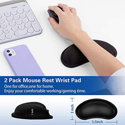 Mouse Wrist Rest, Canjoy 2 Pack Wrist Rest for Mouse Memory Foam Wrist Pad | Soft Fabric Mouse Wrist Rest Pad Support Cushion with Anti-Skid Rubber Base,Ergonomic Pain Relief Mouse Hand Rest (Black) - color: Black