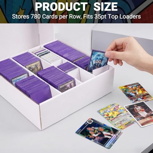 Trading Card Storage Box, 3120 Count Cardboard Card Storage Box with Dividers, 2-Pack 4 Row Card Boxes for Sports Cards, Baseball Cards, TCG, Bulk Card Storage