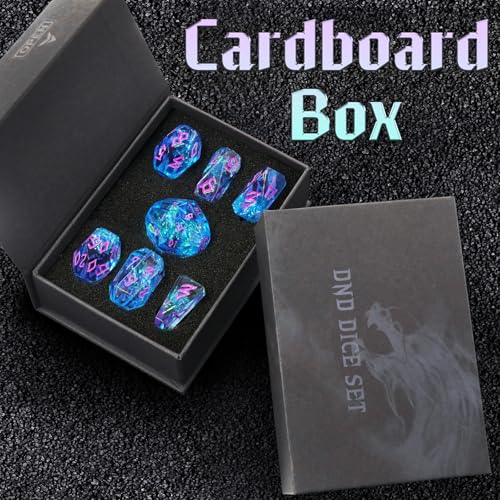 FONVGOGO Polyhedral Dice Set, DND Dice Set Resin Dungeons and Dragons Gifts Ideas Role Playing RPG Dice Cool Dice 7 Piece D20 D12 D10 D8 D6 D4（Blue and Purple） - color: S Blue and Purple
