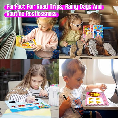 SpriteGru Sticker Activity Pad, 30 Different Scenes & 100+ Reusable Stickers, Dry Erase Brain-Boosting Puzzle Activities Book for Kids, Educational Toy for Road Trip, Airplane & Car Travel - style: Sticker Activity Pad