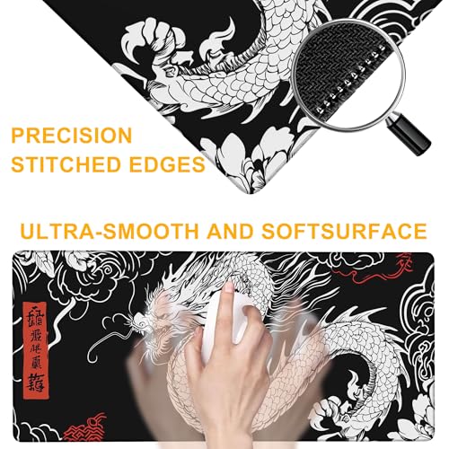 Large Mouse Pad Black and White Japanese Dragon Waterproof Extra Large Mousepad with Stitched Edges Non-Slip Rubber Base Computer Protector Desk Pad for School Office Home 35.4"X 15.7" - color: Fantasy Castle Night