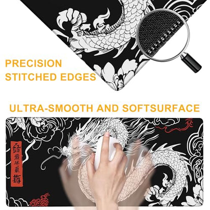 Large Mouse Pad Black and White Japanese Dragon Waterproof Extra Large Mousepad with Stitched Edges Non-Slip Rubber Base Computer Protector Desk Pad for School Office Home 35.4"X 15.7" - color: Fantasy Castle Night