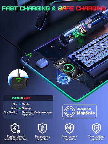 TopMade Wireless Charging Mouse Pad, RGB Gaming Mousepad Home Office Desk Pad, 31.5” x 15.8” Large Desk Mat, Waterproof Keyboard Pad, Cosmic Planet (Includes 20W PD Power Adapter & 6.56ft Woven Cable) - color: Upgraded Rgb - Cosmic Planet With Adapter