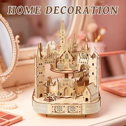 3D Wooden Puzzles for Adults, DIY Magic Castle Model Building Kit w/Music | 149Pcs Creative Craft & Model Kits for Adults, DIY Assembly Puzzle Desk Decor, Holiday Gift for Xmas, Teens Men 14+ - style: Music Magic Castle