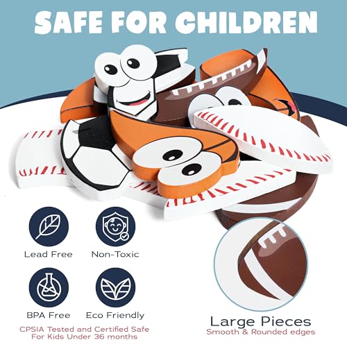 Wooden Sports Puzzles for Toddlers 2-4 | Wood Puzzles for Kids, Toddler Sports Toys for Toddlers, Basketball Toy, Football Toys, Baseball Toy, Soccer Toddler 2 3 Year Old Boy